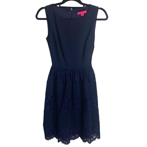 Betsey Johnson Navy Lace Fit & Flare Dress 2 - Picture 1 of 9